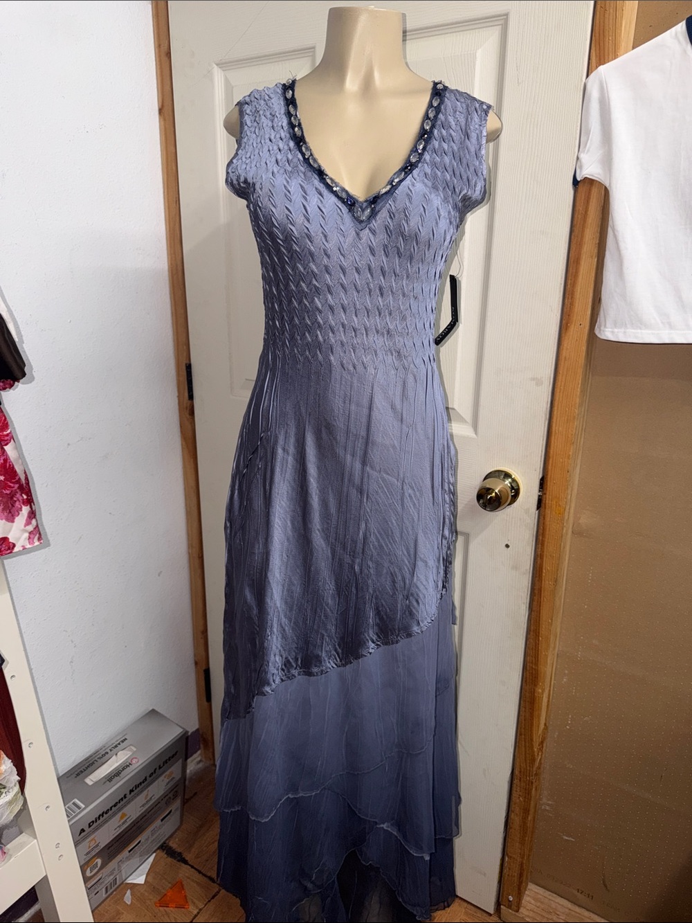 Komarov Periwinkle Embellished V-Neck Maxi Dress